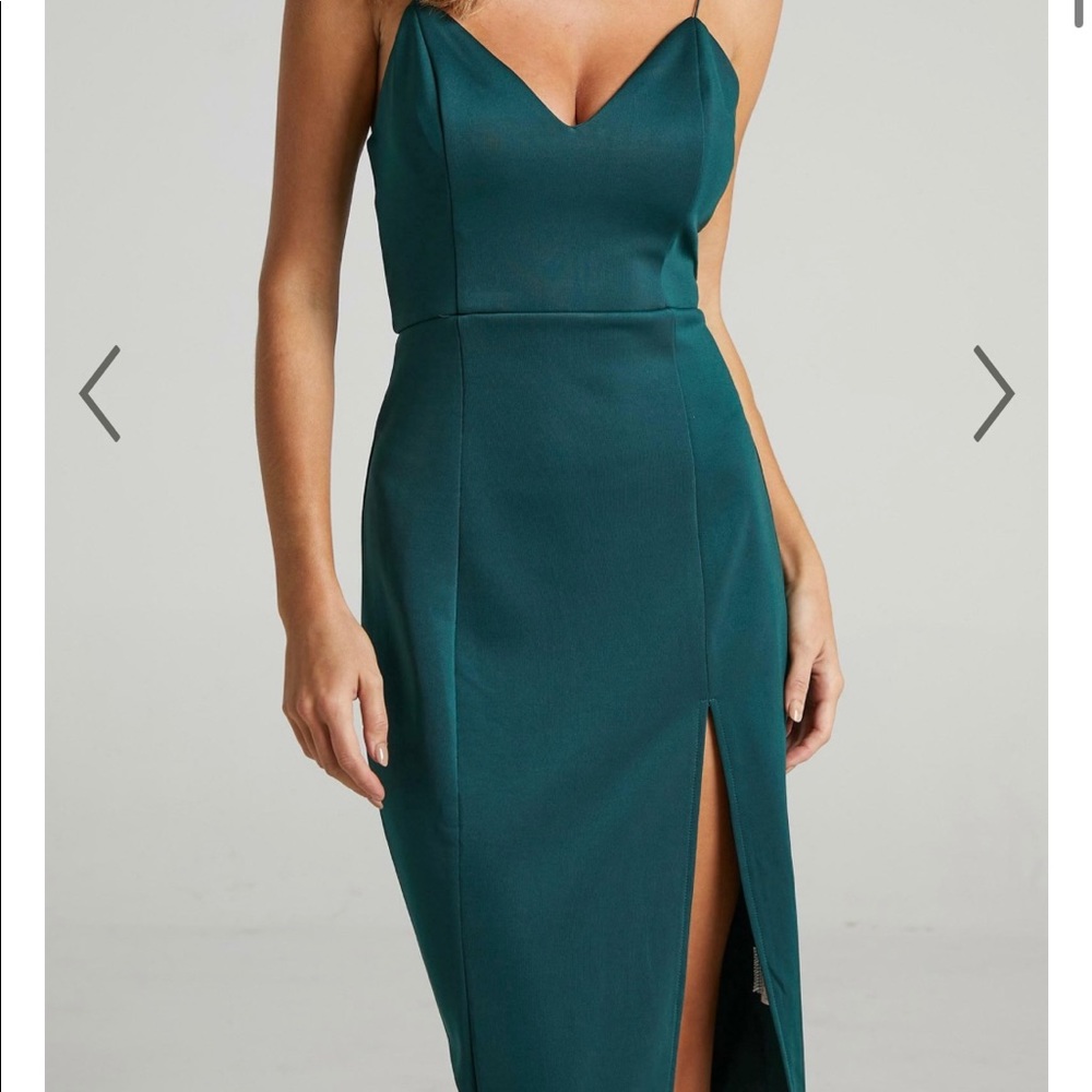 Forest Green Form Fitting Midi Slit Dress